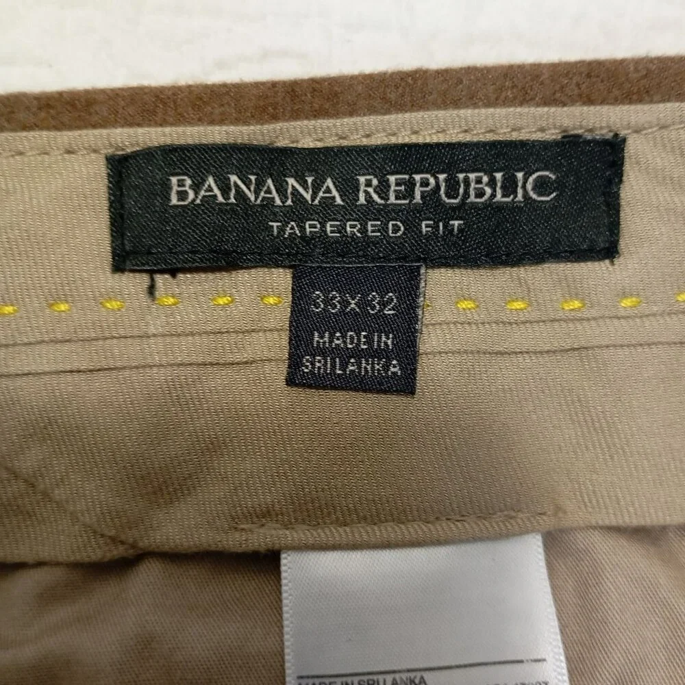 Banana Republic Dress Pants 100% Wool Mens Tapered Fit Brown Size 33x32
